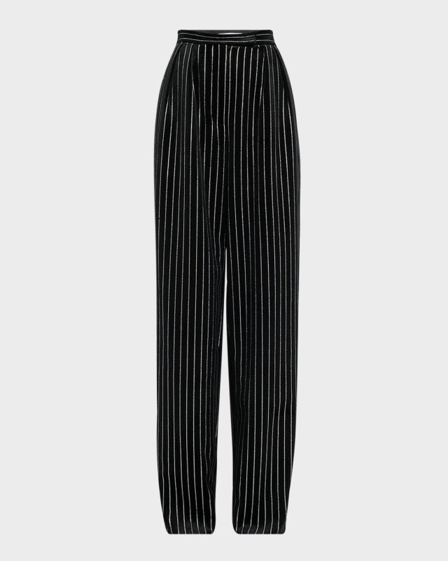 Crystal Pinstripe Velvet Wide-Leg Tailored Trousers
