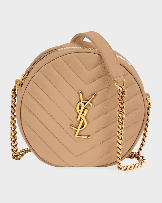 Vinyle YSL Round Crossbody Bag in Quilted Grained Leather