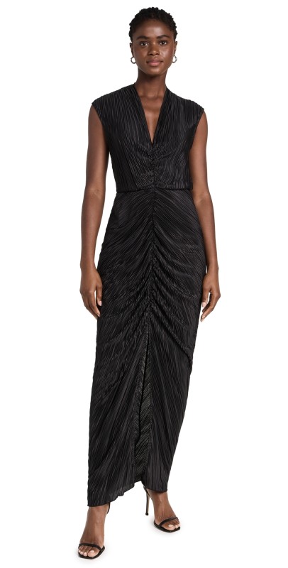 Good American Always Fits Plisse Maxi Dress Black001