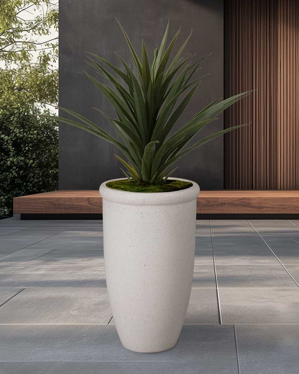 Round Lip Terrazzo White 28" Planter