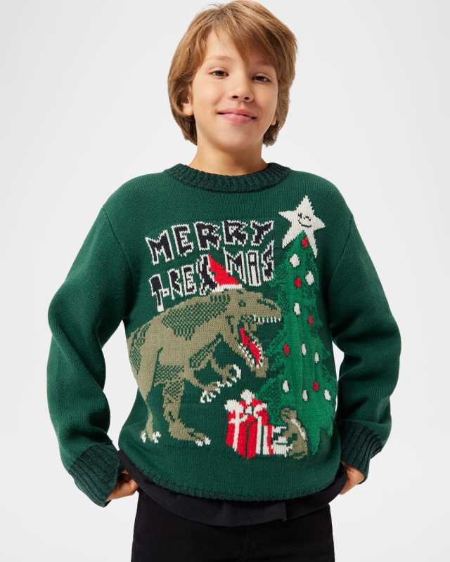 Boy's Bello T-Rex Intarsia Sweater, Size 3T