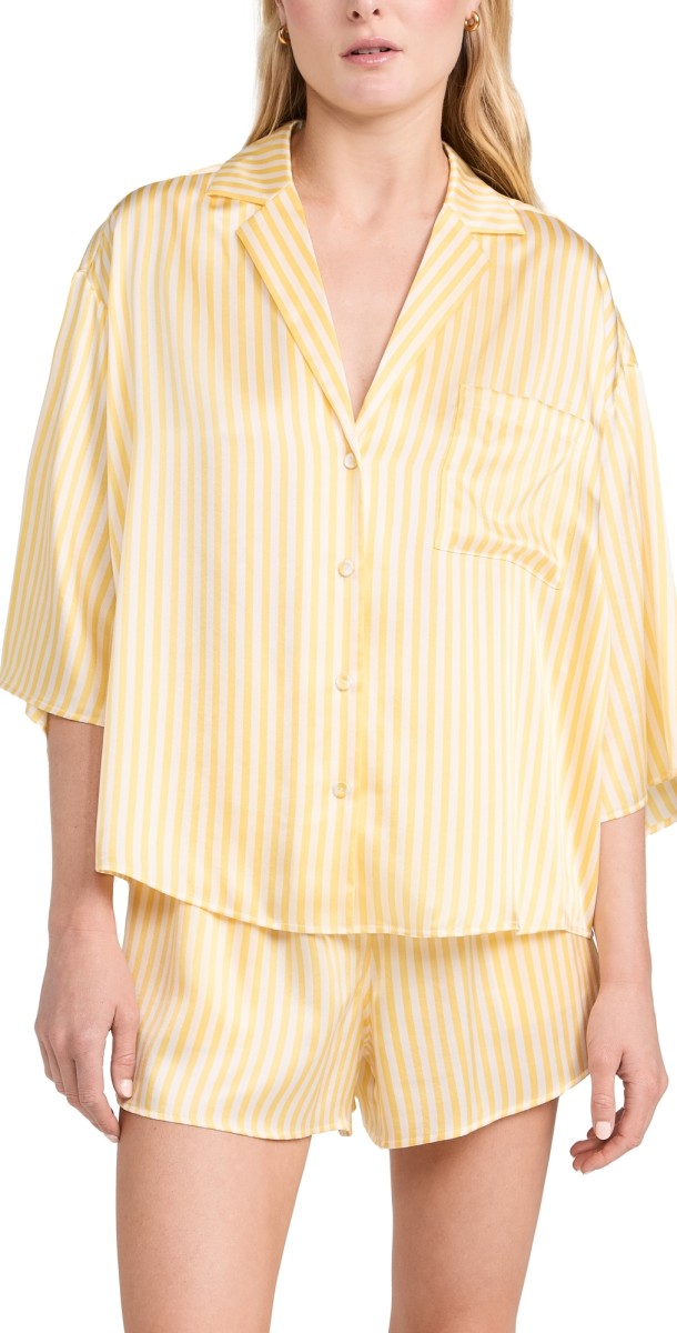 Lunya Washable Silk Relaxed Button Up Short Set Midsummer Stripe