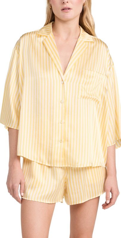 Lunya Washable Silk Relaxed Button Up Short Set Midsummer Stripe