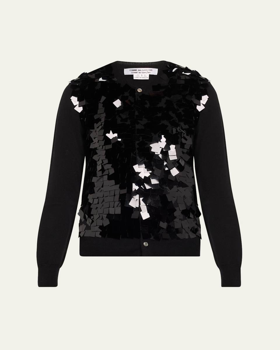 Front Sequined Wool Cardigan