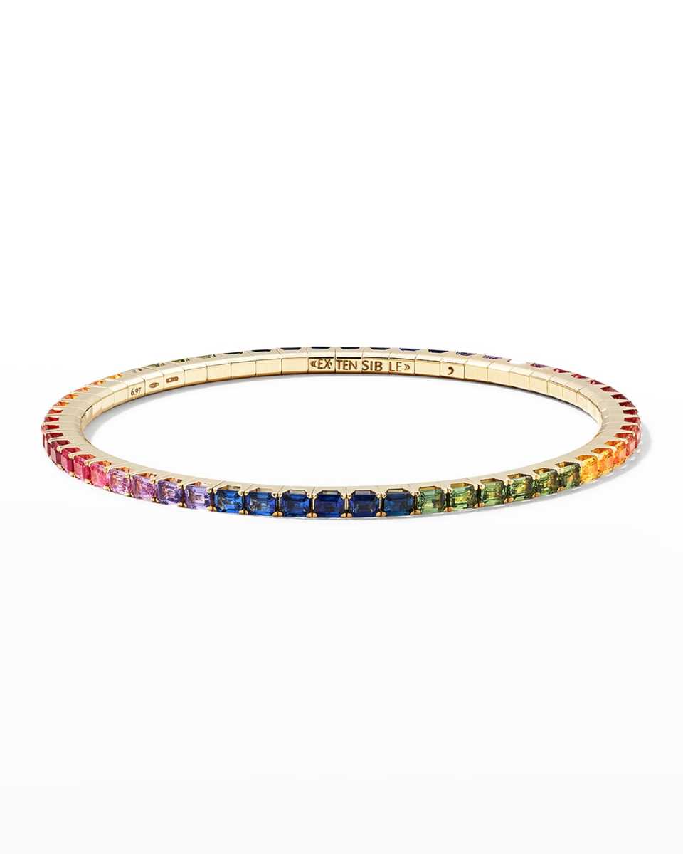 Yellow Gold Stretch Rainbow Emerald Tennis Bracelet
