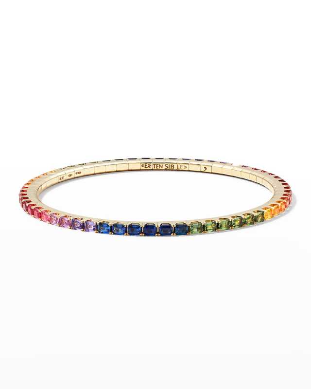 Yellow Gold Stretch Rainbow Emerald Tennis Bracelet