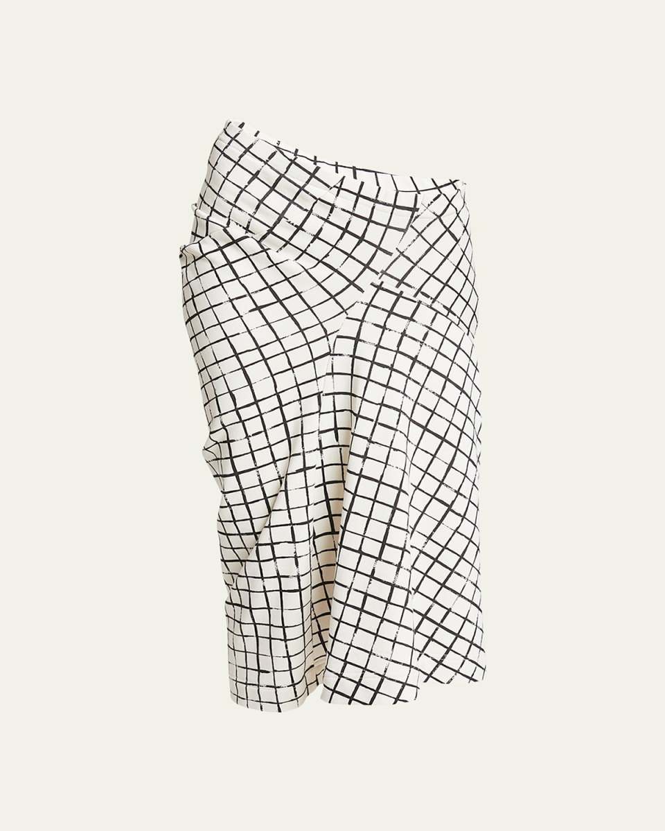 Harens Grid Print Asymmetric Midi Skirt