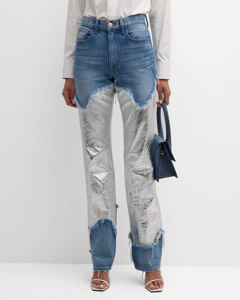 The Cortlandt Denim Pants with Metallic Leather Detail