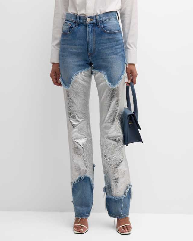 The Cortlandt Denim Pants with Metallic Leather Detail