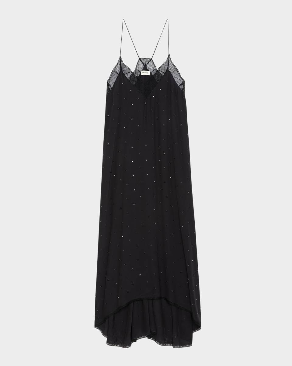 Risty Strass Lace-Trim Maxi Slip Dress