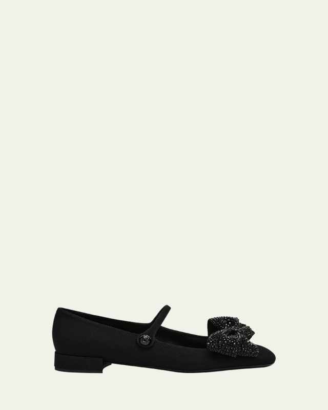 Crystal Bow Mary Jane Ballerina Flats