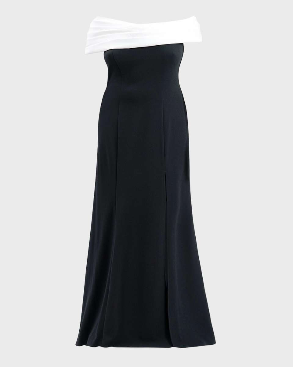 Plus Size Off-Shoulder Two-Tone Column Gown