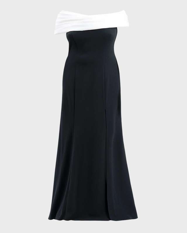 Plus Size Off-Shoulder Two-Tone Column Gown