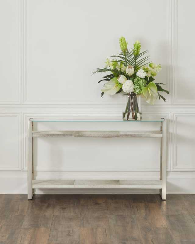 Andres Hair on Hide Console Table, Nickel