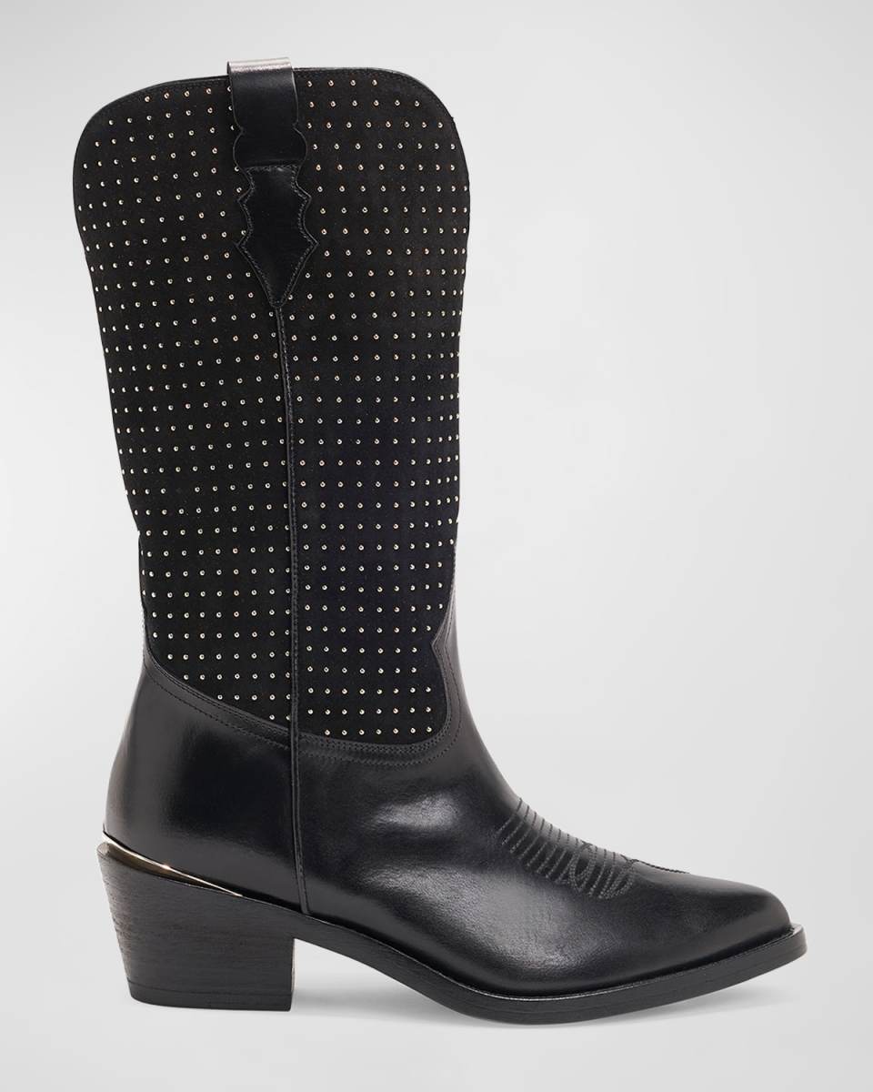 Woodley Studded Mixed Leather Western Boots