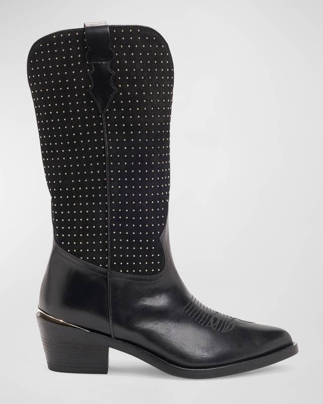 Woodley Studded Mixed Leather Western Boots