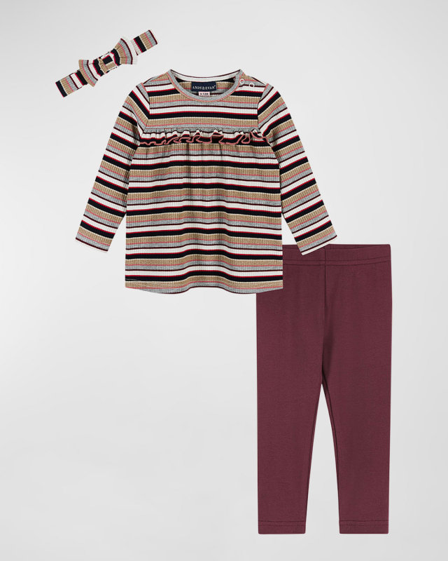 Girl's Lurex Stripe Knit Dress and Leggings Set, Size 0M-24M