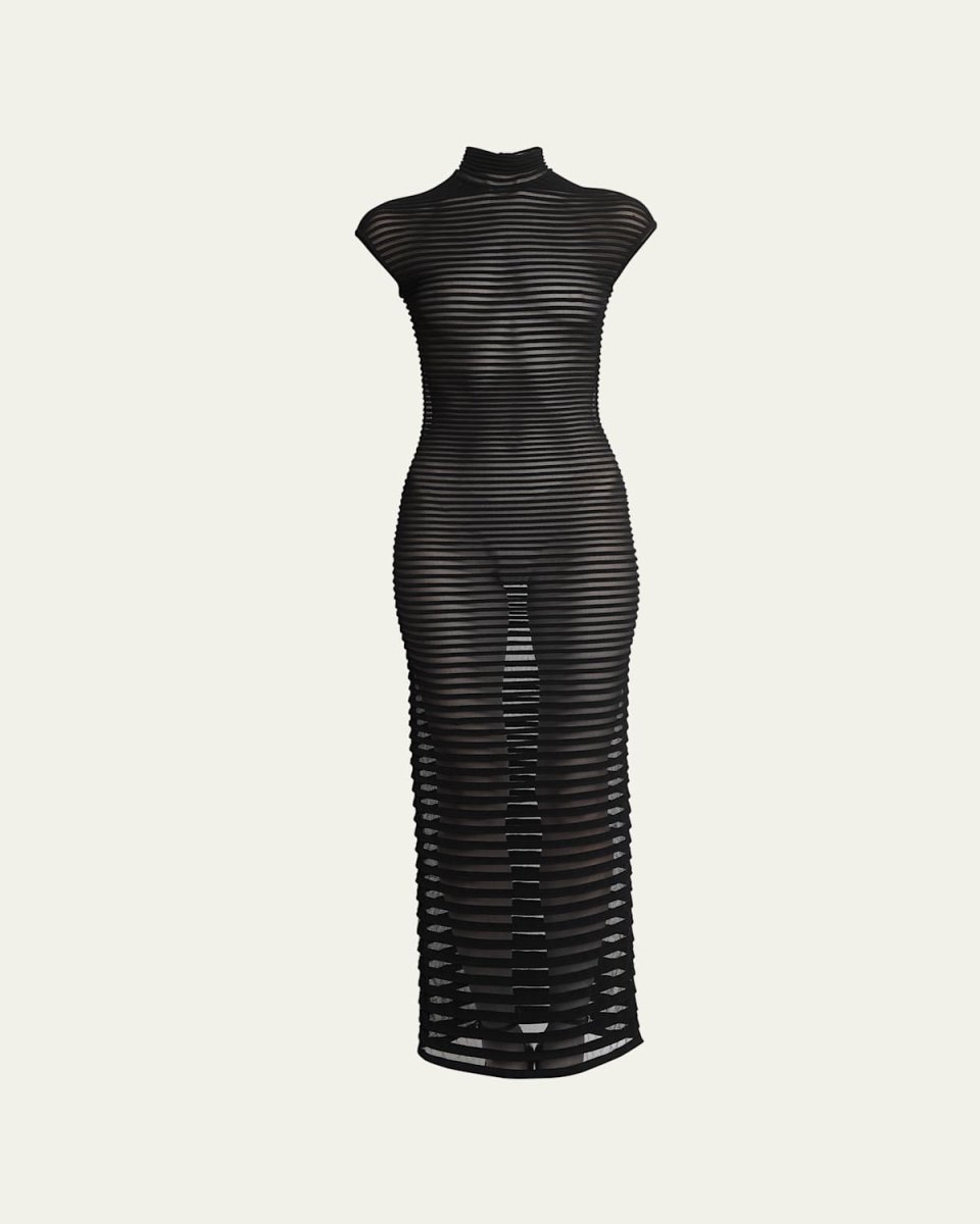 High Neck Sheer Maxi Dress with Back Detail