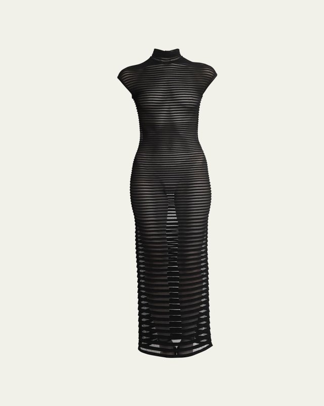 High Neck Sheer Maxi Dress with Back Detail