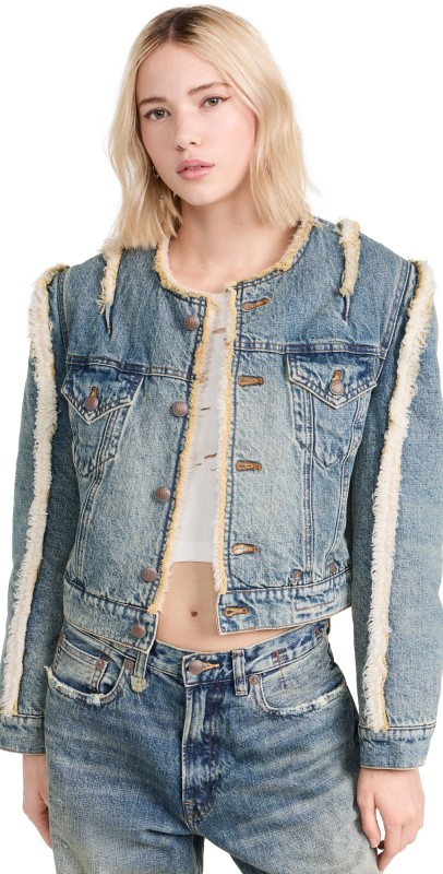 R13 Flat Sleeve Sherpa Lined Trucker Jacket Clinton Blue