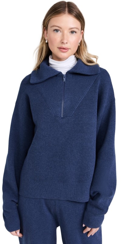 Lunya Cozy Collared Half Zip Pullover Deep Blue Heather