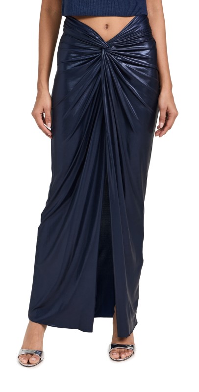 LAPOINTE Coated Jersey Front Twist Sarong Skirt Ink