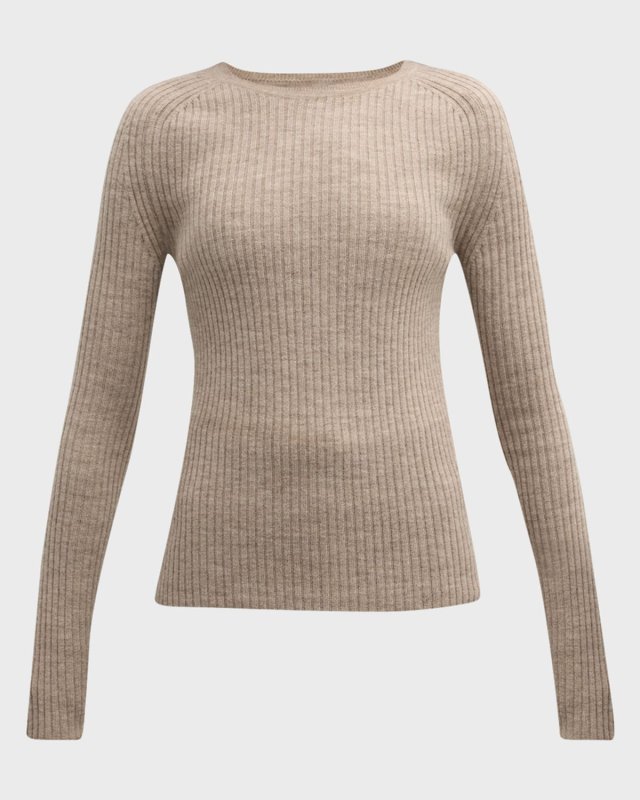 Ribbed Wool Raglan-Sleeve Sweater