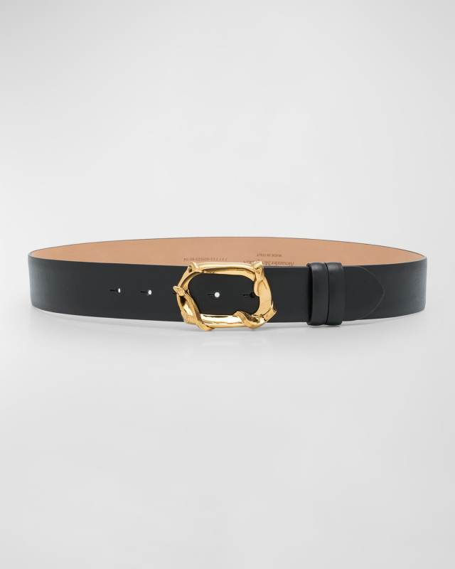Snake Buckle Leather Belt
