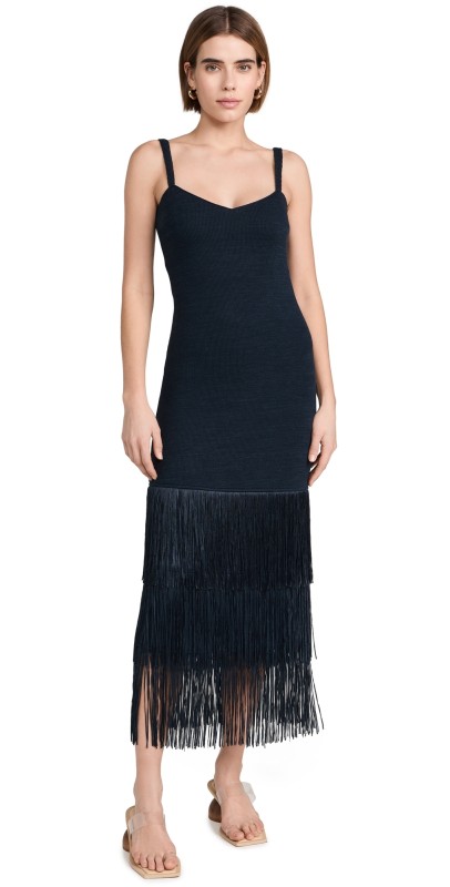 Saylor Eliette Fringe Knit Midi Dress Melange Blue