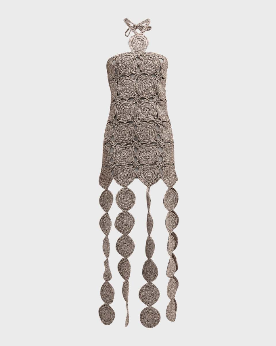 Beep Beep Lurex Crochet Cutout Halter Maxi Dress