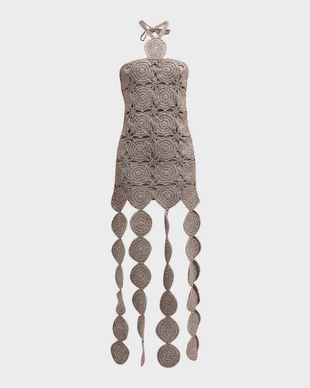Beep Beep Lurex Crochet Cutout Halter Maxi Dress