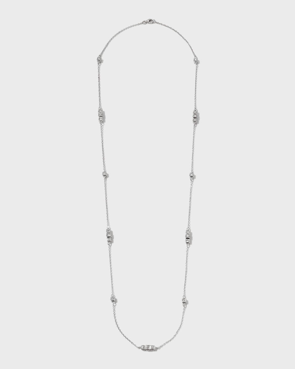 18K White Gold Diamond Rotating Cube Elements Necklace, 28"L
