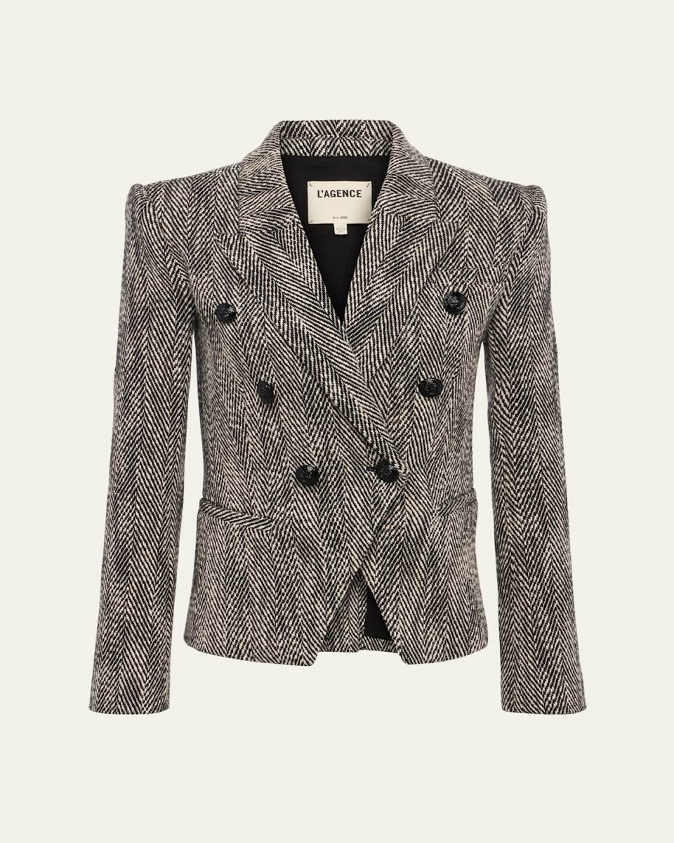 Marie Herringbone Double-Breasted Blazer