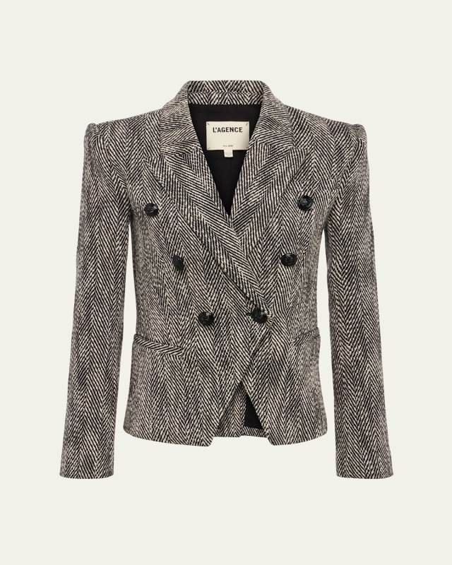 Marie Herringbone Double-Breasted Blazer
