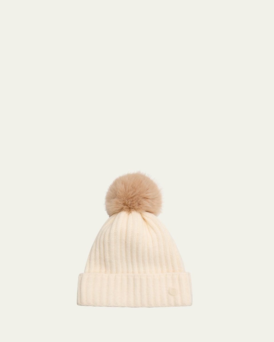 Ribbed Beanie with Faux Fur Pom