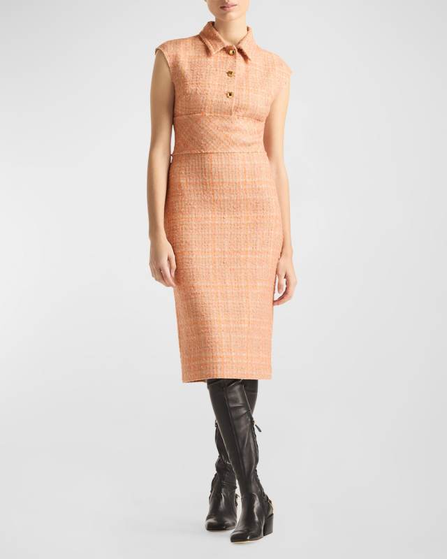 Tonal Soft Check Tweed Shirtdress