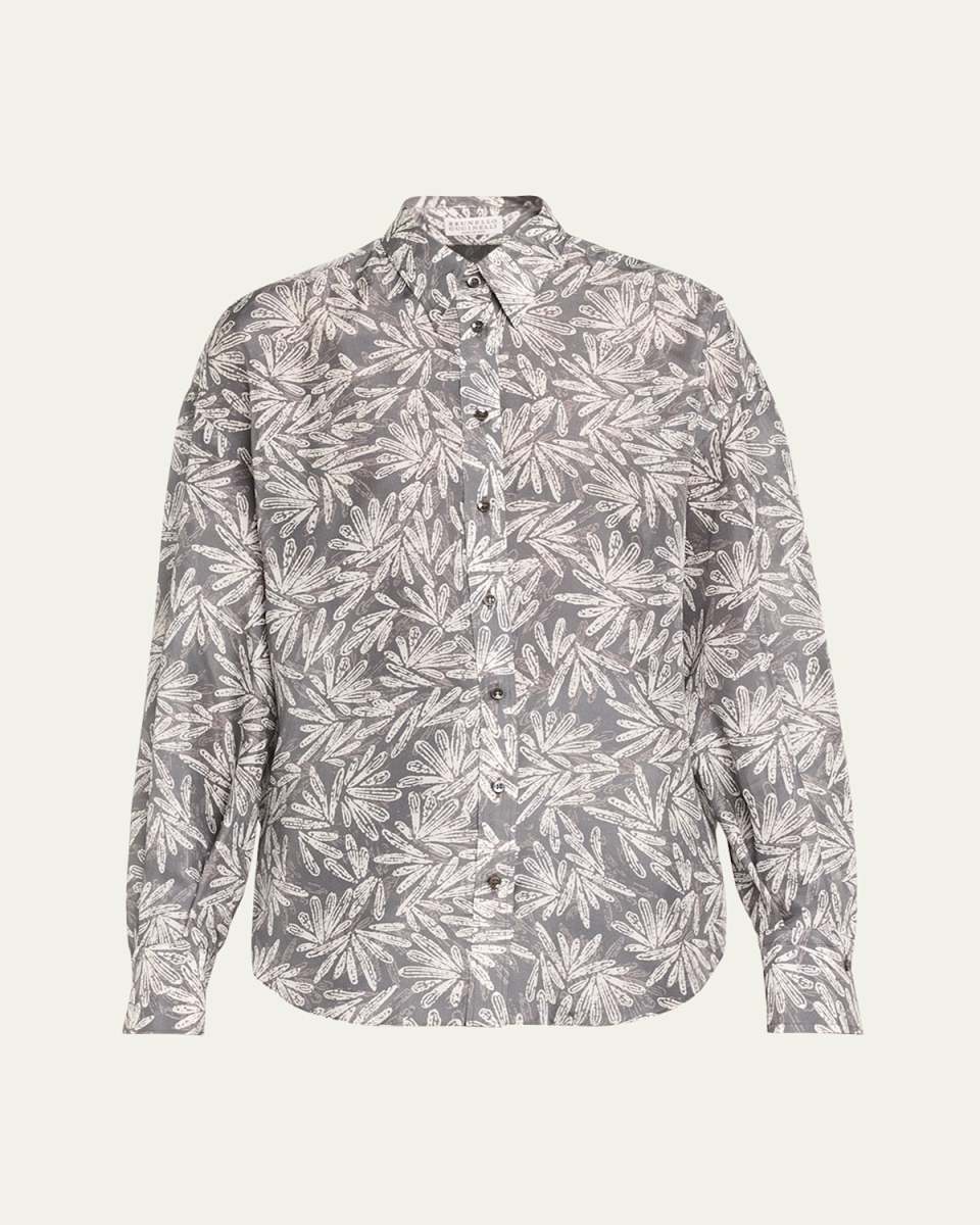 Silk Fern Ponge Button-Front Blous