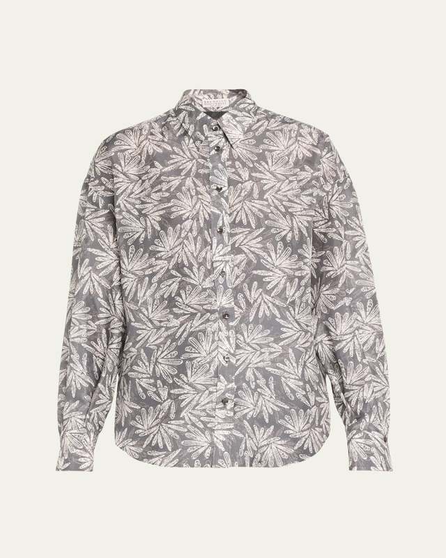 Silk Fern Ponge Button-Front Blous