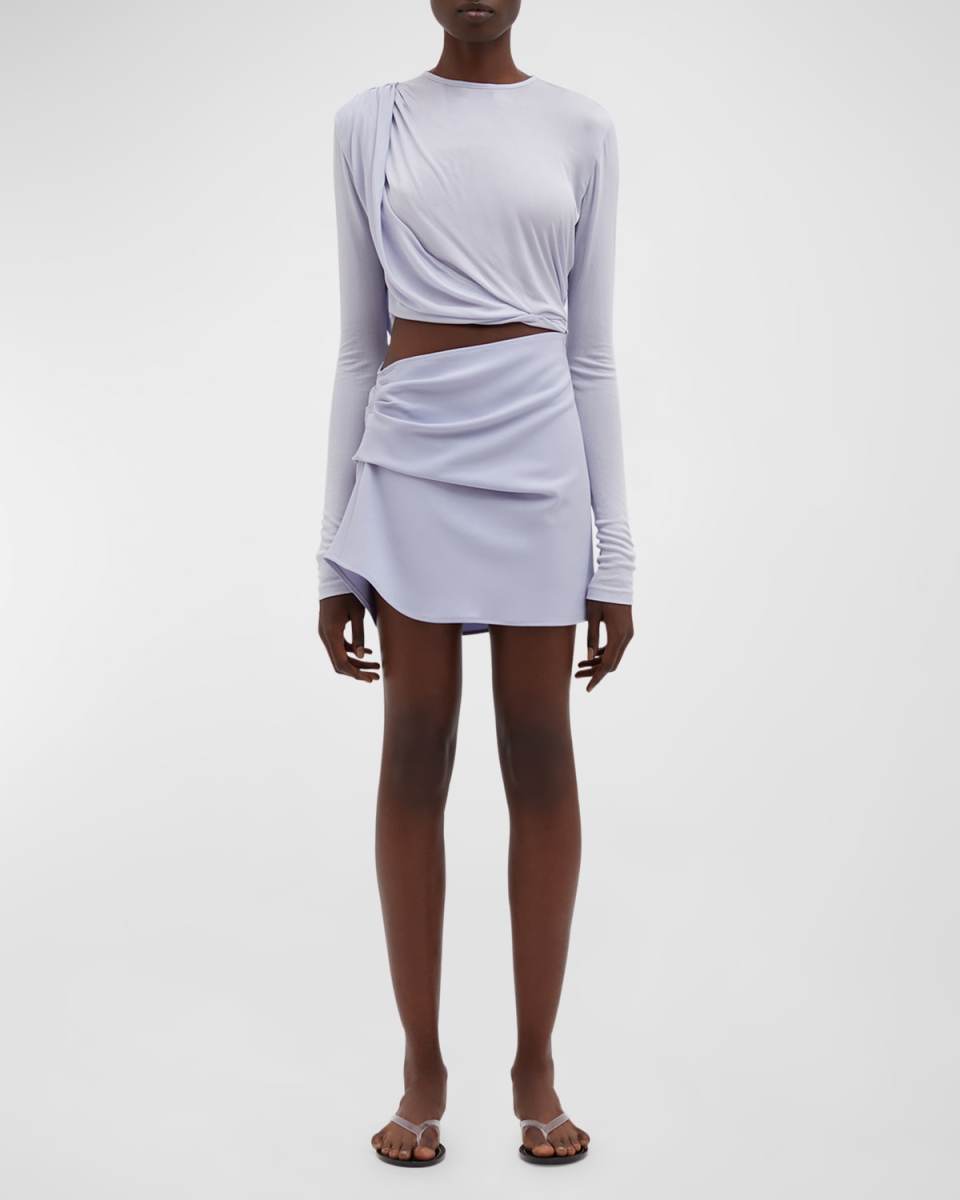 Ribbed Twist Drape Cutout Mini Dress
