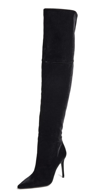 Black Suede Studio Lola Pointy Toe Over The Knee Straight Boots Black