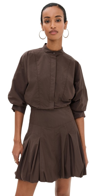 SIMKHAI Effie Bubble Mini Dress Chocolate