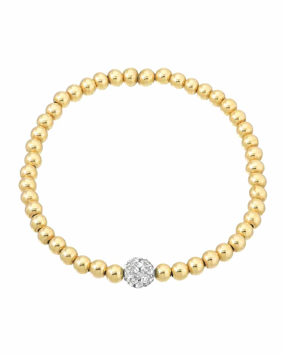 14K 5mm Bead Bracelet with Diamond Center, 6.5"L