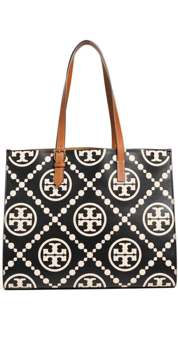 Tory Burch T Monogram Contrast Embossed Tote Black