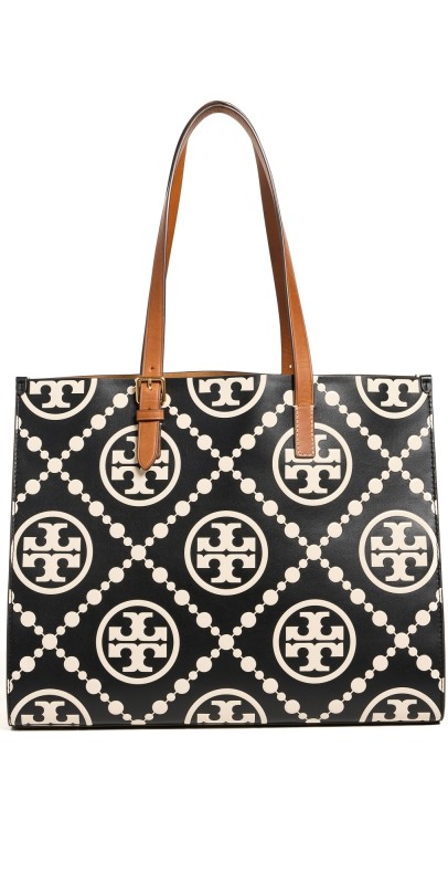 Tory Burch T Monogram Contrast Embossed Tote Black