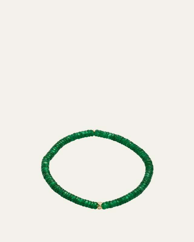 4mm Diamond Eternity Rondelle on Green Aventurine Wheel Bead Bracelet