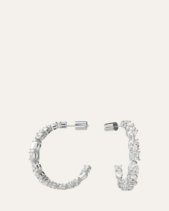 Mesmera Rhodium-Plated MIx-Cut Crystal Hoop Earrings