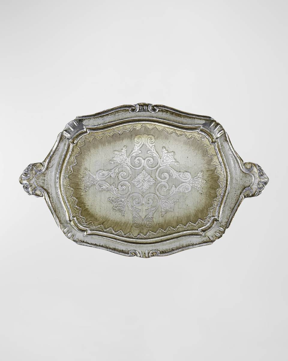 Florentino Wooden Tray, Antiqued Silver/Gold