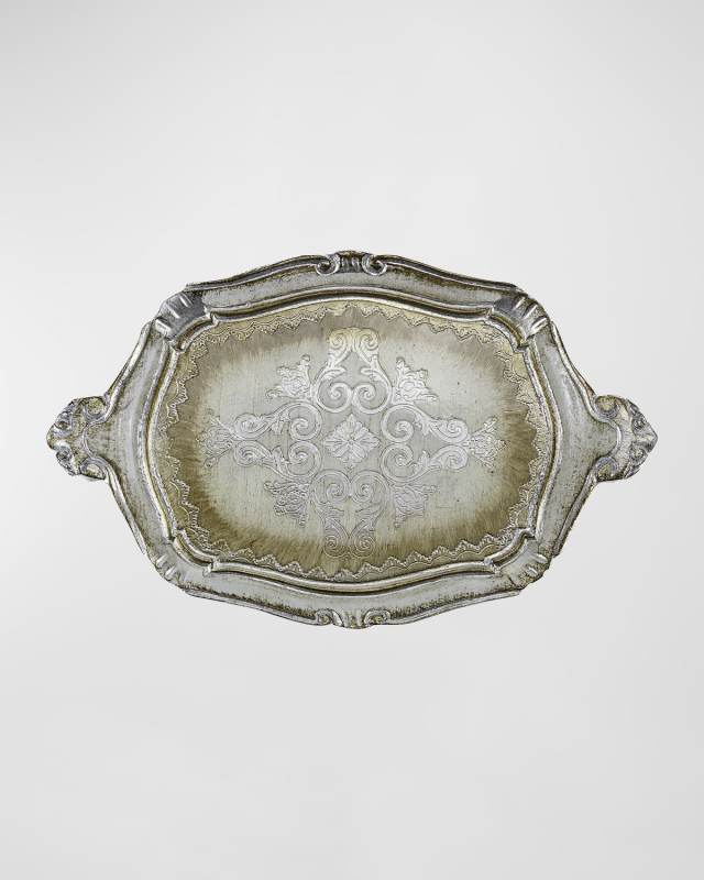 Florentino Wooden Tray, Antiqued Silver/Gold