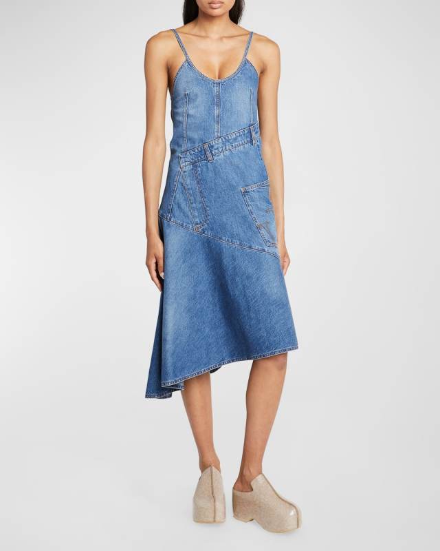 Sleeveless Twisted Denim Midi Dress