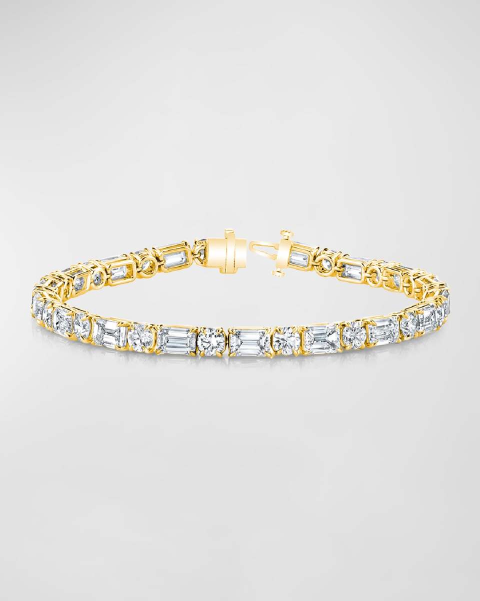 18K Gold East-West Alternating Prong-Set Diamond Bracelet, 12.60tcw, 7"L